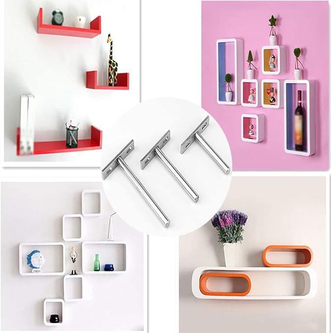 Stainless Steel Shelf Brackets,Hidden Floating Shelf Supports,Invisible Supports,for Concealed Wood Shelves Wall Mounted6Pcs96Mm