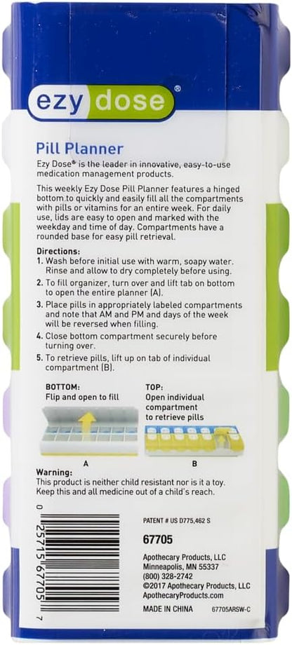 EZY DOSE Pill Organizer Weekly (7-Day), Medicine Planner, Vitamin Box, Daily Planner Case, 2 Times a Day, AM PM, Large Compartments, Easy Fill All Compartments at Once, Green and Purple, BPA Free