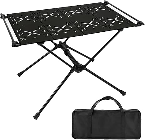 Small Folding Camping Table,Adjustable Aluminum Alloy Outdoor Camping Desk with Storage Bag,Portable Table for Travel Beach,Backyards,BBQ,Party  Picnic (Black)
