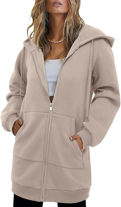 StunShow Women's Zip Up Hoodies Oversized Fleece Long Sleeve Sweatshirts Casual Fall Jacket Coat with Pocket(S-3XL)