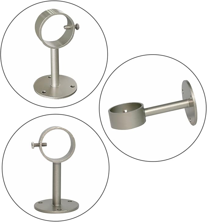 IHRDNNR Heavy Duty Ceiling-Mount Curtain Rod Brackets - Fits 1 or 1.25 Inch Rods, Set of 3 (Silver)