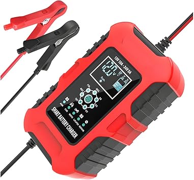 10-Amp Battery Charger, 12V/10A 24V/5A Smart Automatic Maintainer Trickle Charger with Temperature Compensation, 7 Stage Lead Acid AGM LiFePO4 Battery Charger for Cars Motorcycles Boats
