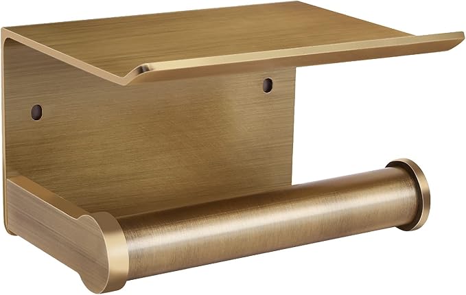 Antique Bronze Toilet Paper Holder Wall Mount with Shelf - No Drill 3M Adhesive or Screw Mount Bathroom Tissue Paper Dispenser-Aluminum Storage Rack for Phone, Wipes, Soap-Modern Bathroom Organizer