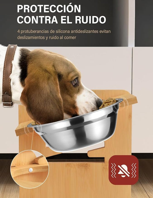 Vantic Elevated Dog Bowls, Adjustable Raised Dog Bowl Stand for Small Puppy and Cats, Sturdy Bamboo Pet Food Feeder with 2 Stainless Steel Dishes, Natural