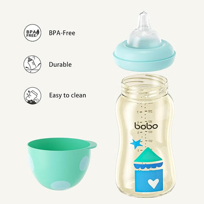 YOHKOH PPSU Baby Bottle Wide Neck, Newborn Anti-Colic Baby Bottle with Natural Response Nipple, Streamlined Body, Easy to Clean (8.8oz (Pack of 2), Blue)