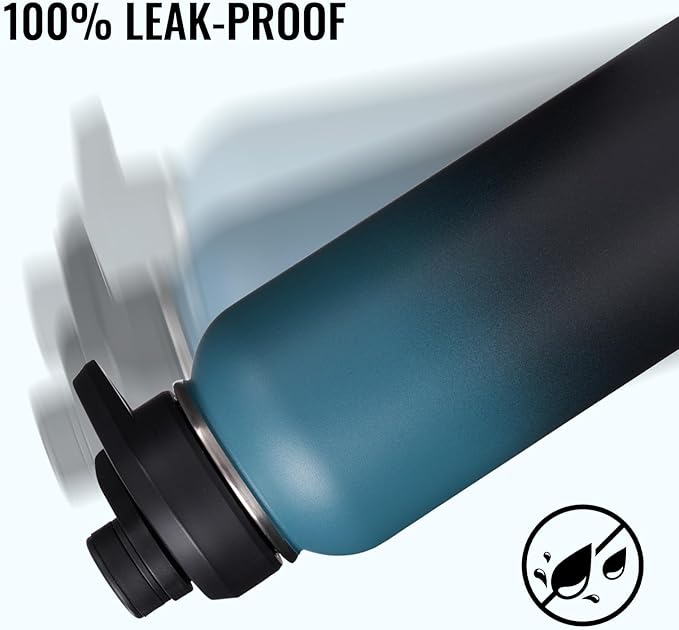 32oz Insulated Water Bottle with Handle, 304 Stainless Steel Water Bottles with Wide Mouth, Double Wall Vacuum Sports Water Bottle, BPA Free, Keep Cold and Hot, BlueBlack