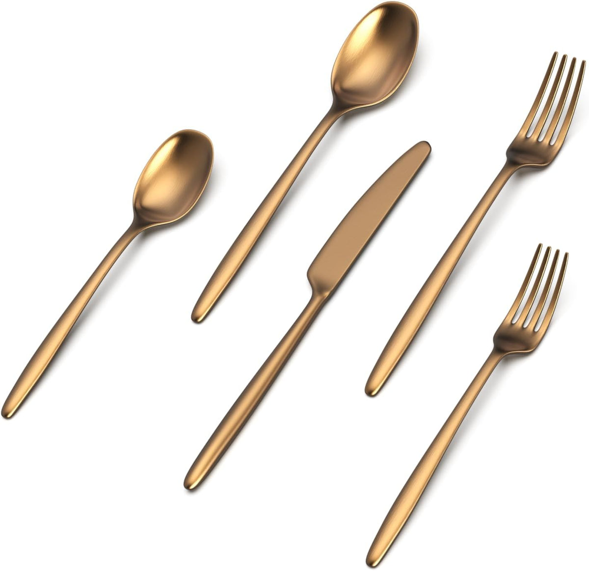 JazzUpCo Ava Flatware Flatware non toxic 18/10 stainless steel dishwasher safe (Matte Gold, 4 Person Set (20 Pieces))