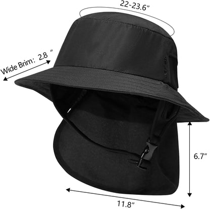 Surf Hat Bucket Beach Sun Hats with Chin Straps for Surfing Boating Riding Fishing Watersports Men & Women,Wide Brim