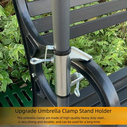 Upgrade Patio Umbrella Holder Heavy Bench Buddy Deck Umbrella Holder Clamp Holder Clip Strong Durable Metal Parasol Holder Beach Fishing Umbrella Mount Chair Clamp