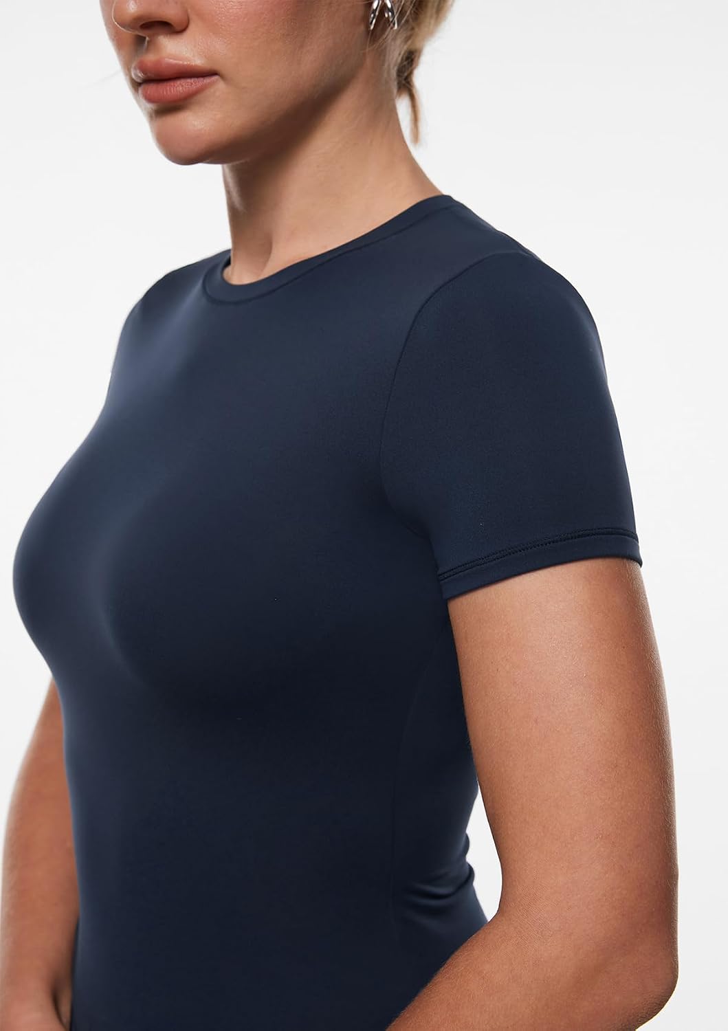 INLYRIC Women's Inbarely Ultra Short Sleeve Tops Crew Neck Double Lined Going Out Slim Fit T Shirts Summer Basic Tees
