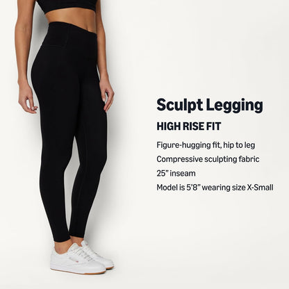 Essentials Women's Power Sculpt High Rise 7/8 Workout Length Legging with 25" Inseam.