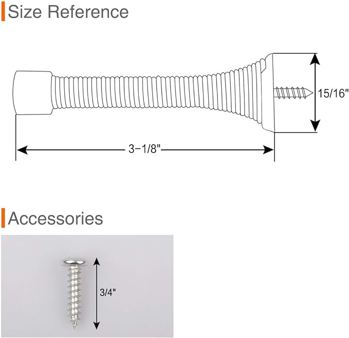 6 Pack Spring Door Stopper Brushed Satin Nickel- 3-14" Flexible Spring Door Stops with White Rubber Bumper Tips