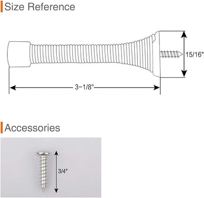 1Pack Spring Door Stopper Black- 3-1/4" Flexible Spring Door Stops with Black Rubber Bumper Tips