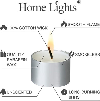 Home Lights Tealight Candles - 8 Hours Long time Burning, White Votive Smokeless European Tea Light Unscented Candles for Shabbat, Weddings, Christmas,Home Decorative - 295 Candles