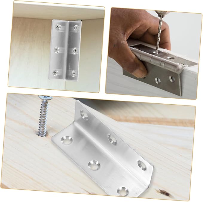 Homoyoyo 6pcs Stainless Steel Corner Brackets Furniture Corner Joints Brackets for Wood Shelves Braces for Cabinets