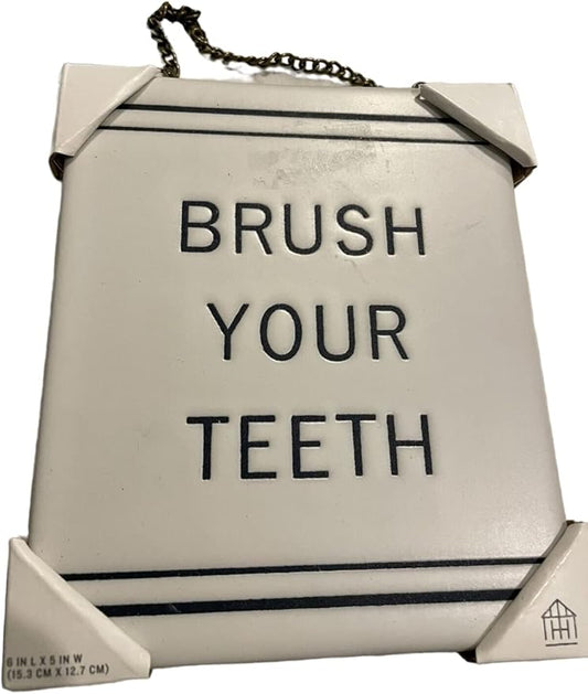 Brush Your Teeth Stoneware Wall Sign Blue/Cream Hearth & Hand with Magnolia