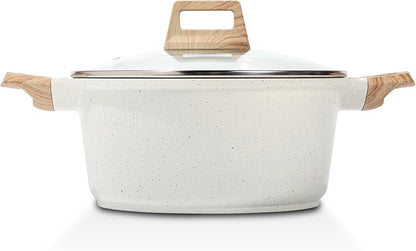 ESLITE LIFE Nonstick Stock Pot with Lid, 5 Quart Granite Casserole Large Soup Pot Pasta Cooking Pot, Induction Compatible, PTFE  PFOA Free, White