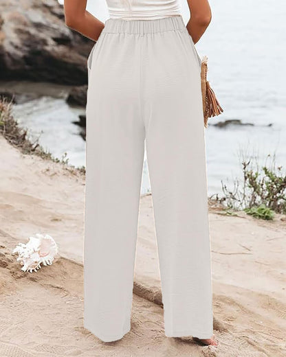 Womens High Waisted Wide Leg Palazzo Pants Casual Lounge Boho Flowy Pants with Pockets