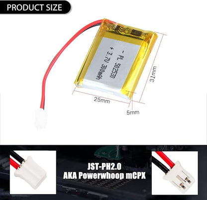 YDL 3.7V 300mAh 502530 Lipo battery Rechargeable Lithium Polymer ion Battery Pack with PH2.0mm JST Connector