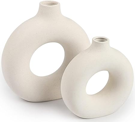 Ceramic Vases Set of 2,Modern Vases for Home Decor, White Boho Style for Living Room Kitchen Mantle Bedroom Dining Table Office Farmhouse Decorative Design