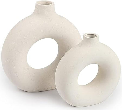 Ceramic Vases Set of 2,Modern Vases for Home Decor, White Boho Style for Living Room Kitchen Mantle Bedroom Dining Table Office Farmhouse Decorative Design