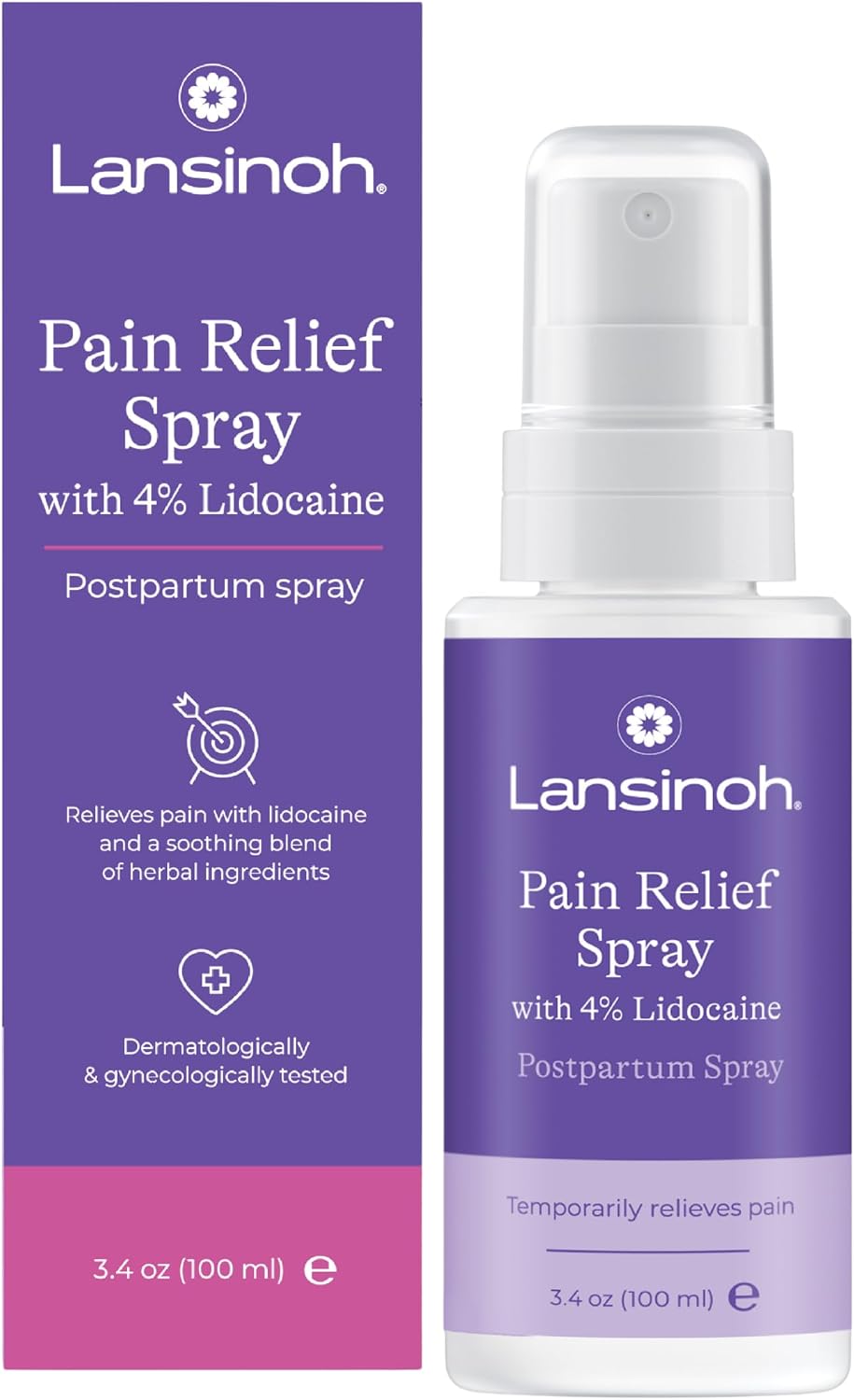 Lansinoh 4% Lidocaine Perineal Spray, Pain Relief for Postpartum Care, 3.5 Ounces