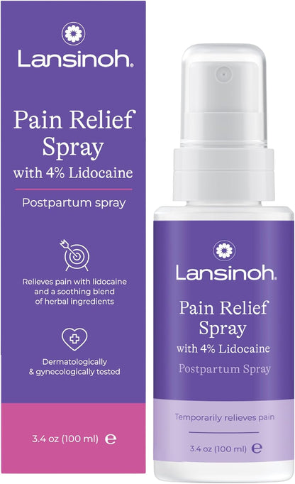 Lansinoh 4% Lidocaine Perineal Spray, Pain Relief for Postpartum Care, 3.5 Ounces
