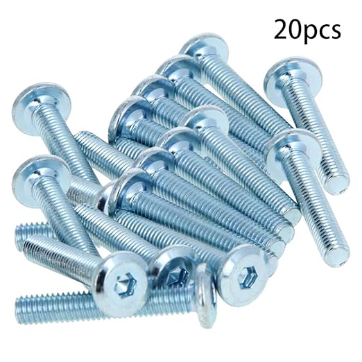 Yinpecly 20PCS M6x35mm Hex Socket Flat Head Screws Furniture Bolts Fastener Countersunk Connector Screws, Full Thread, Carbon Steel, Blue White Tone