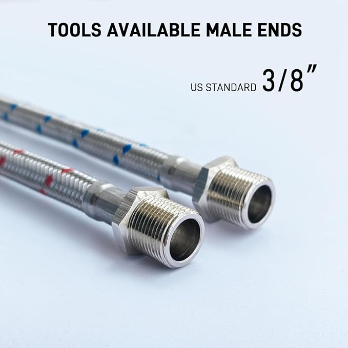 Faucet Water Supply Lines Extension, 10 Inch, 2-Pack 38" Male to Female Faucet Hose Extender for Bathroom Kitchen, Braided Stainless Steel