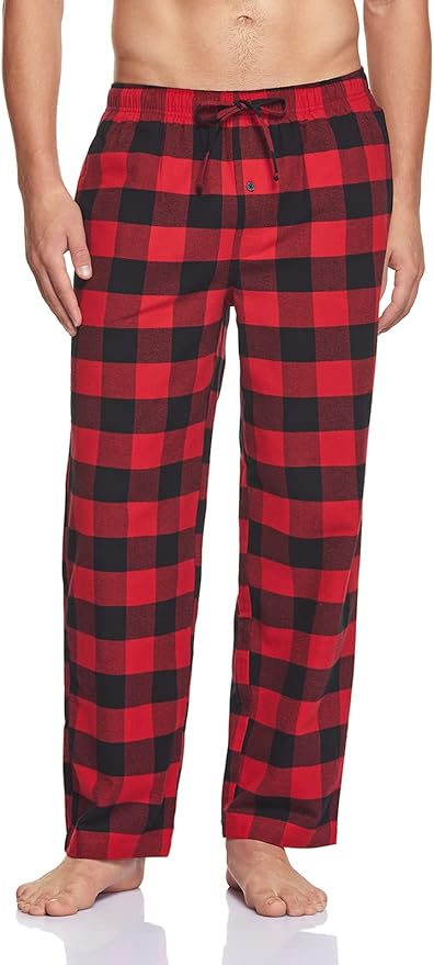CQR Men's 100% Cotton Plaid Flannel Pajama Set, Brushed Soft Lounge & Sleep PJ Top & Bottom with Pockets