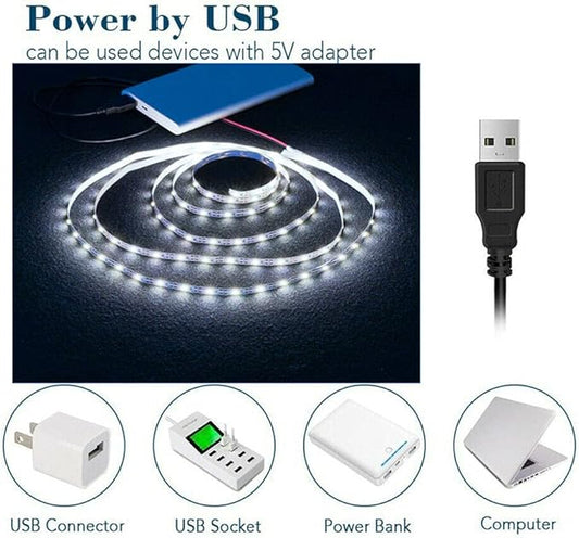 ausuky LED Strip Light Flexible Lamp Diode Tape Set TV Desktop Screen Backlight 5V USB (White Light5m)
