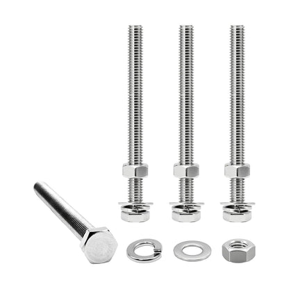 3/8-16 x 5 Hex Bolts Set, 5 Sets 3/8"-16 Thread 5 Inches Long, Hexagon Bolt Nuts, Flat & Lock Washers, Stainless Steel 304 Right Hand Fully Thread Heavy Duty Hex Bolts Assortment Kit