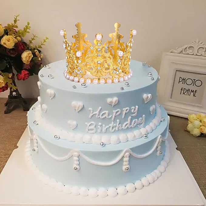 Gold Crown Cake Topper, 6 Pieces Happy Birthday Cake Toppers, Princess Crown Cake Decorations, Mini Crowns for Flower Arrangements, Birthday, Wedding, Party Decor (Gold-I, 6)