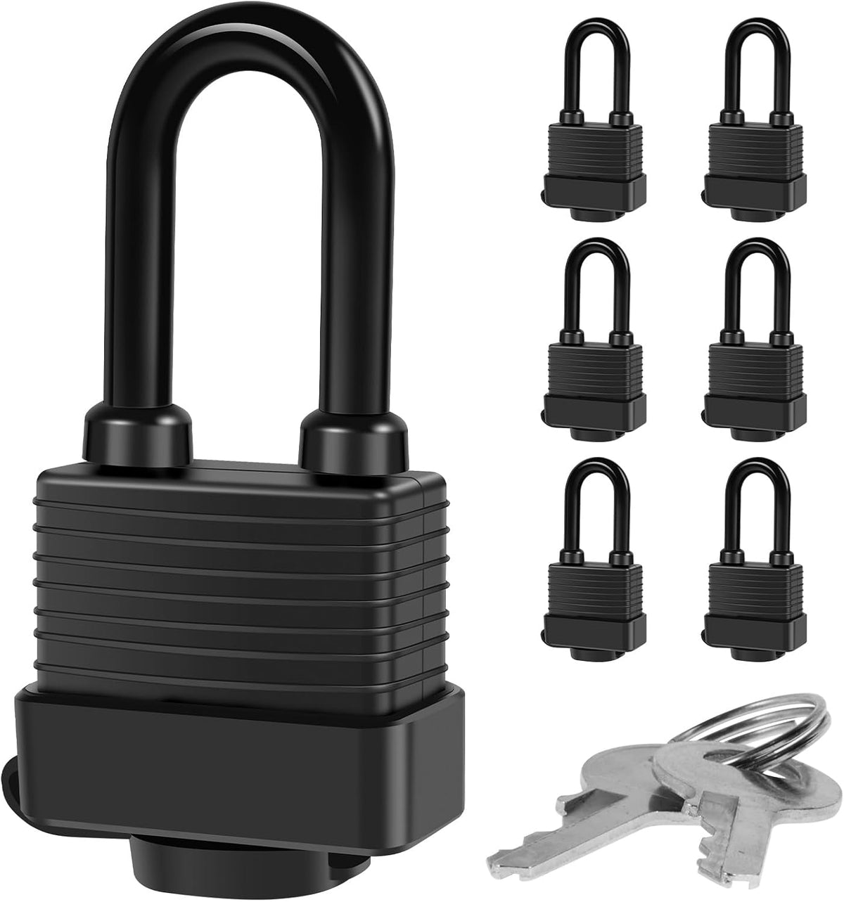 Padlocks Keyed Alike for Outdoor use, Pack of 6, Laminated Steel Lock Set Safety Padlock,Waterproof Heavy Duty Outdoor Security Lock for Outdoor(Black)