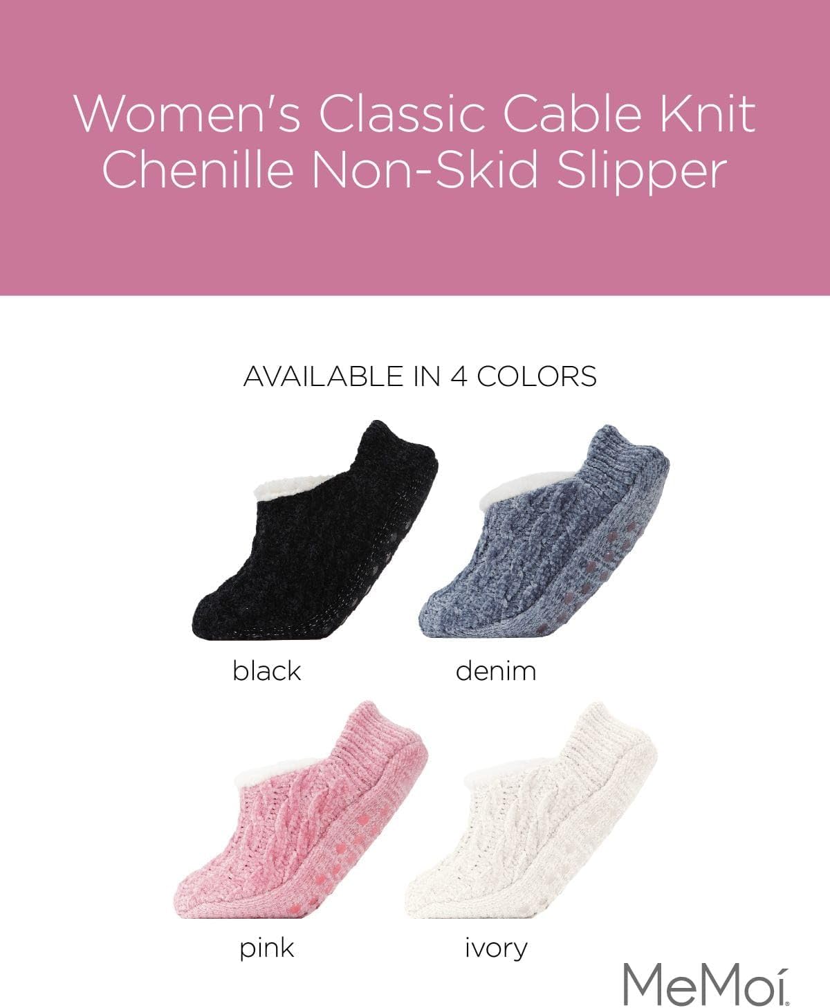 MeMoi Women's Classic Cable Knit Chenille Non-Skid Slipper
