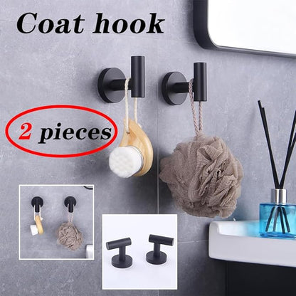 GERZWY Bathroom Matte Black Coat Hook SUS 304 Stainless Steel Single TowelRobe Clothes Hook for Bath Kitchen Contemporary Hotel Style Wall Mounted 2 Pack AG1107B-BK