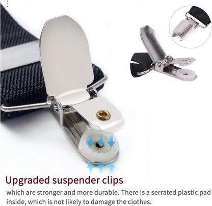 1" Mens Suspenders, 3 Strong Clips Elastic Adjustable Y-Back Suspender brace for Men