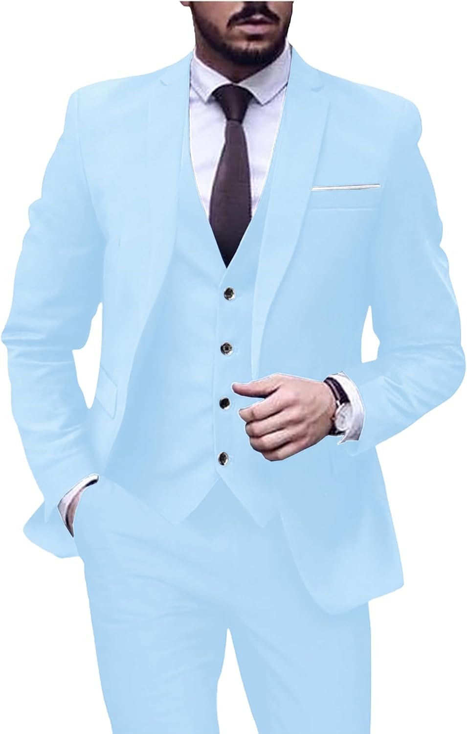Men's 3 Pieces Suit Business Formal Suit Groomsmen Tuxedos Fit Jacket Waistcoat