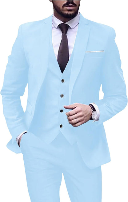 Men's 3 Pieces Suit Business Formal Suit Groomsmen Tuxedos Fit Jacket Waistcoat