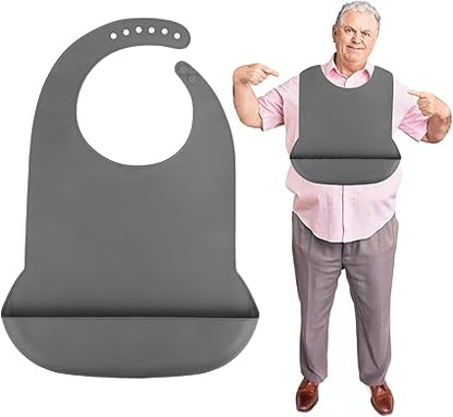Adult Bibs for Men  Women,Adjustable Silicone Adult Bib,Washable Waterproof Bib for Elderly with Crumb Catcher