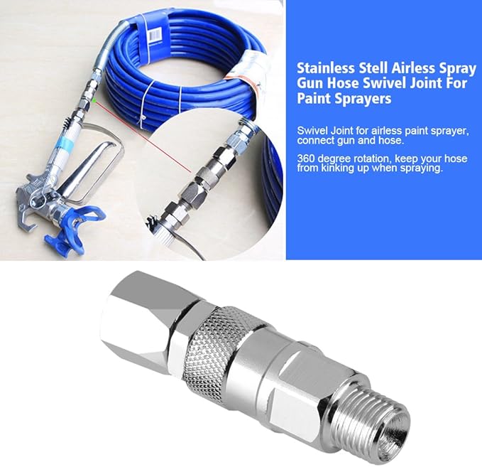 Sprayer Joint, 14-Inch 360 Degrees Rotate Stainless Steel Airless High Pressure Spray Gun Hose Swivel Joint Connector Accessories for Paint Sprayers  Hose