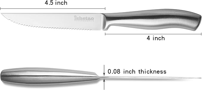 Steak Knife Set of 6, 4.5 inches Dishwasher Safe High Carbon Stainless Steel Knives, Silver
