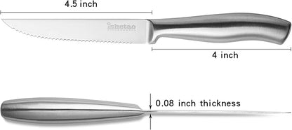 Steak Knife Set of 6, 4.5 inches Dishwasher Safe High Carbon Stainless Steel Knives, Silver