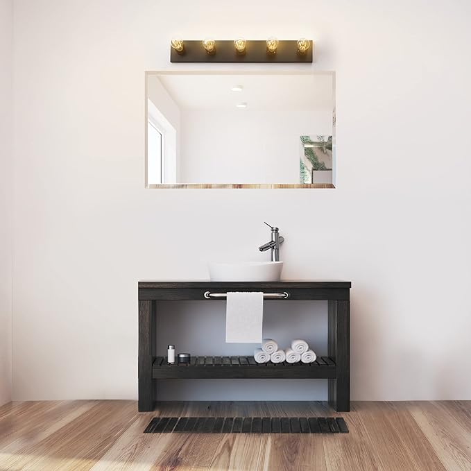 Globe Electric 52088 5-Light Vanity Light, Matte Black Finish, Makeup Over Mirror Lights, Beauty Room Accessories, Decorative Lighting, LED Bulb Compatible, Fully Dimmable
