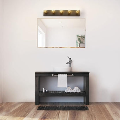 Globe Electric 52088 5-Light Vanity Light, Matte Black Finish, Makeup Over Mirror Lights, Beauty Room Accessories, Decorative Lighting, LED Bulb Compatible, Fully Dimmable