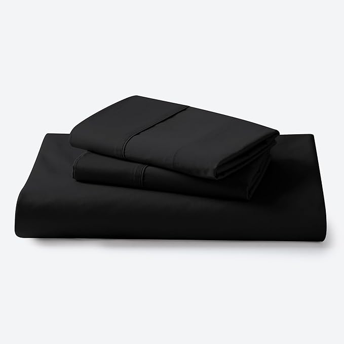 Zaizaihome 600 Thread Count Fitted Sheet Queen Size, 100 Egyptian Cotton, 3-Piece Set (1 Fitted Sheet, 2 Pillowcases), Sateen Weave, Ultra Soft Breathable,16" Deep Pocket Bed Sheet, Black