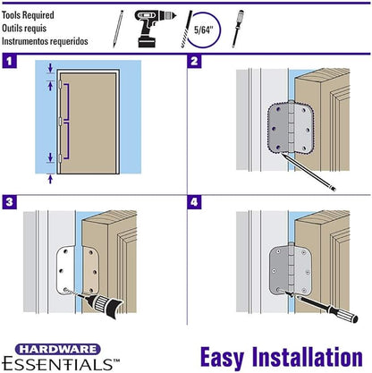Hardware Essentials 854324 Smooth Corner Squeak-Proof Door Hinges, 3-12 inch, Oil Rubbed Bronze, 1 Count