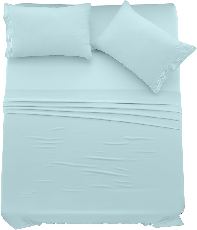 LUX Décor Queen Sheet Set - 4 Piece Ultra-Soft Microfiber Bed Sheets with Flat Sheet, 16 Inches Deep Pocket Fitted Sheet & 2 Pillowcases, Cooling & Breathable, Hotel Luxury, Oeko-TEX - Blue