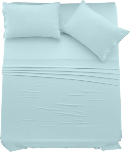 LUX Décor Queen Sheet Set - 4 Piece Ultra-Soft Microfiber Bed Sheets with Flat Sheet, 16 Inches Deep Pocket Fitted Sheet & 2 Pillowcases, Cooling & Breathable, Hotel Luxury, Oeko-TEX - Blue