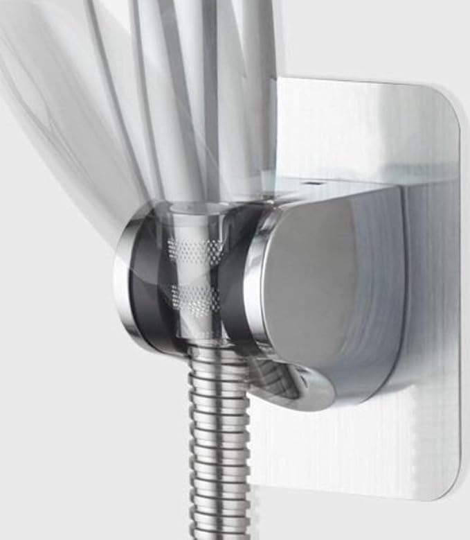 Shower head holder bracket, chrome hand shower holder no drilling no punching self-adhesive, wall mounted adjustable showerhead bracket for bathroom hand shower, bidet sprayer